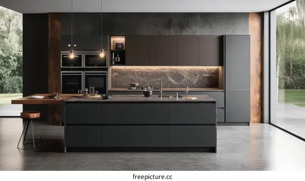 Modern Dark Grey Kitchen Design with Granite Countertop