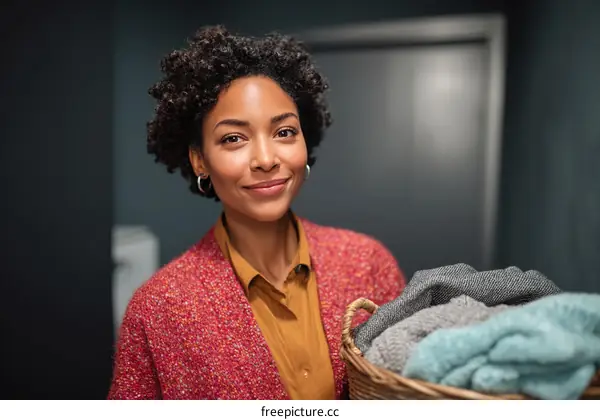 Woman Holding Laundry Basket Indoor Home