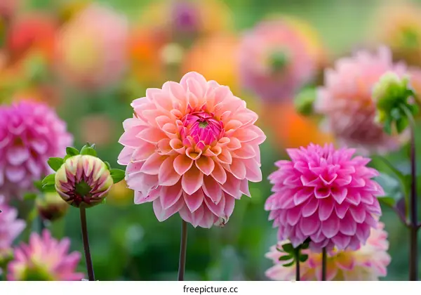 Close Up of Pink Dahlia Flowers in a Garden