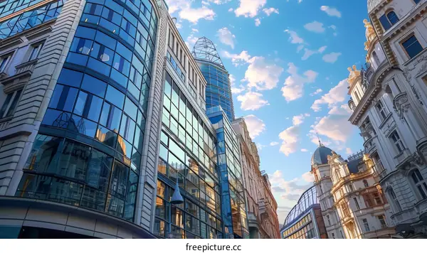 Modern and Historical Buildings Against Cloudy Sky