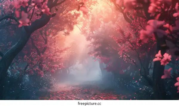 Fantasy Pink Cherry Blossom Forest Path
