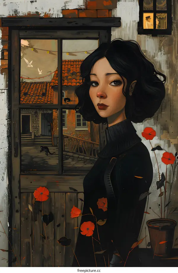 A girl standing in front of a window