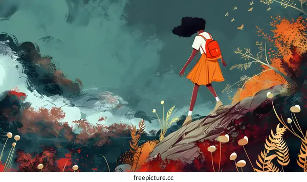 Woman Walking Through a Lush Forest with a Backpack