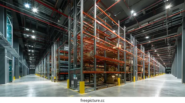 Modern Warehouse Interior with High Shelving