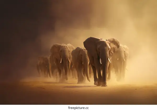 African Elephants in a Dust Storm