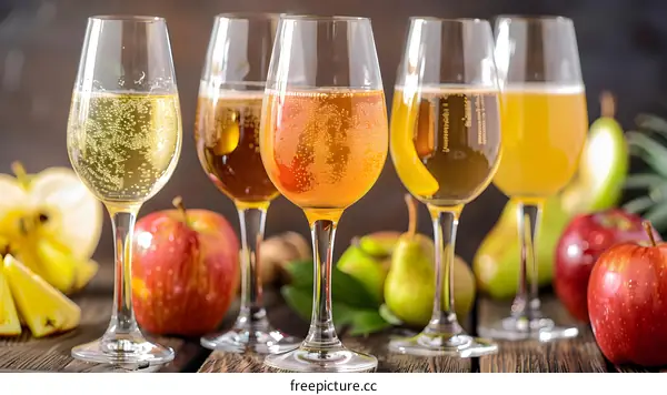 Fresh Apple Cider in Glasses with Fruits