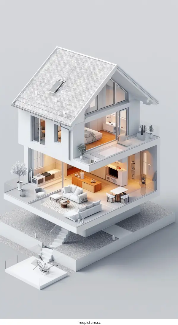 Modern Open Floor Plan House 3D Rendering