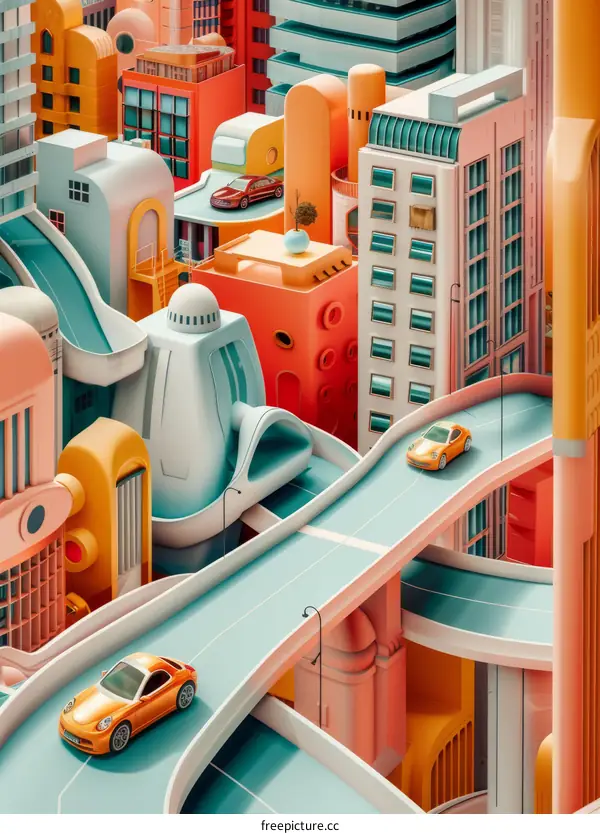 Urban Cityscape Illustration with Futuristic Buildings and Highways