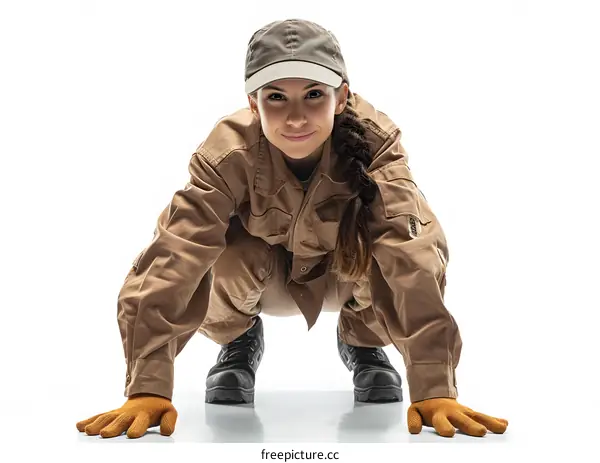 A young woman crouching in a ready position