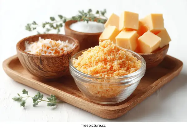 Assortment of Grated and Cubed Cheese with Seasoning
