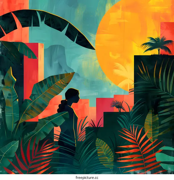 Woman in Tropical Cityscape