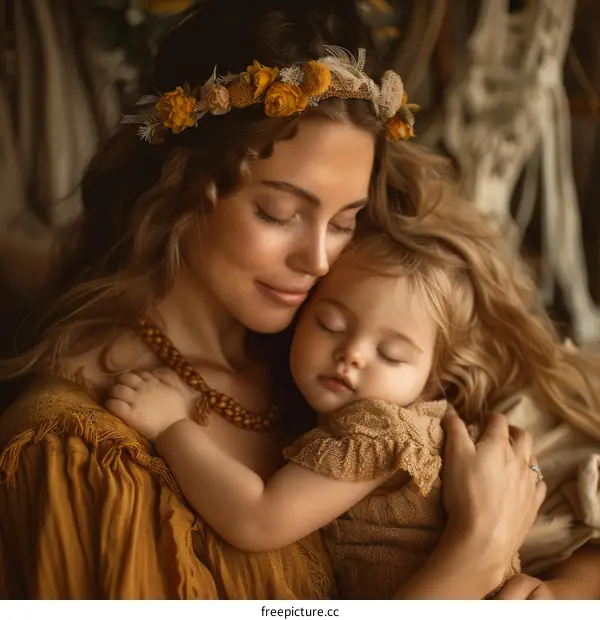 A Mother and Daughter Embrace Affectionately