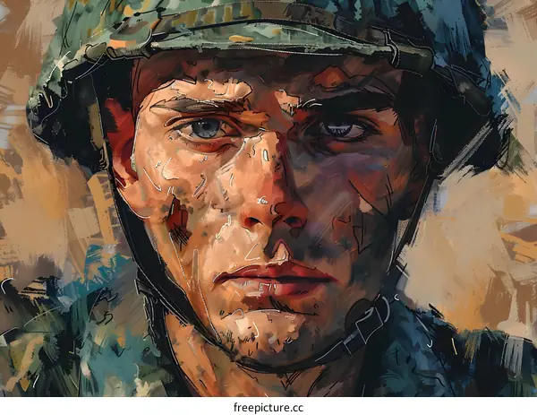 Portrait of a soldier wearing a helmet