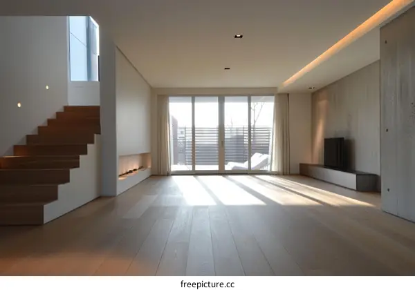 Modern house with large windows and a staircase