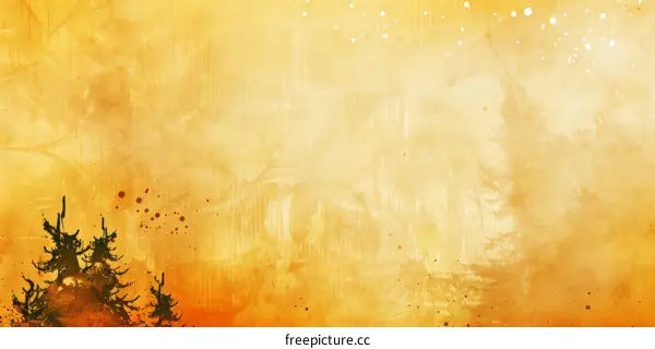 Artistic drawing of pine trees against a yellow background