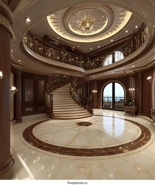 Luxury Home Interior Design with Marble Flooring and Grand Staircase