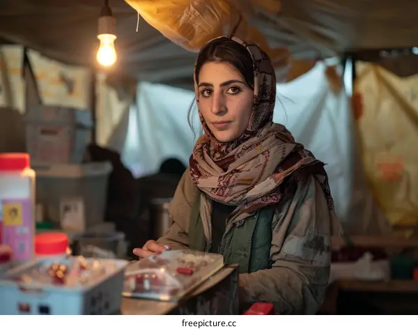 Portrait of a young woman in a headscarf