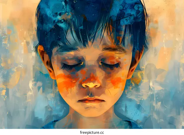 portrait of a boy with his eyes closed