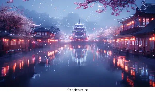 A Fantasy Night View of an Ancient Chinese City