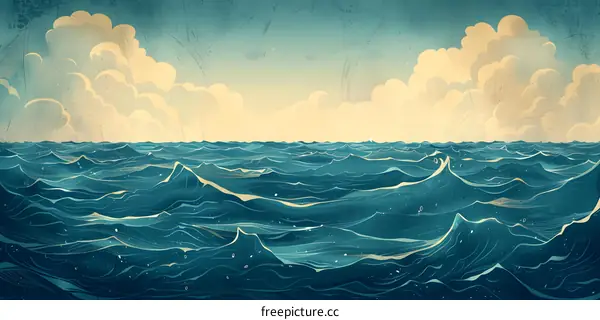 Calm blue ocean with white clouds in the sky