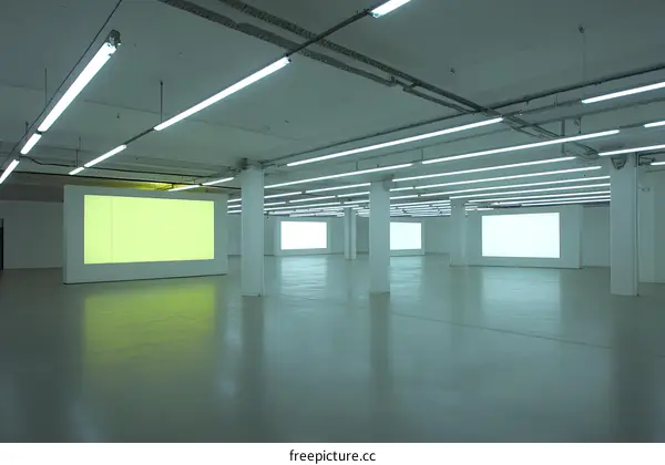 Modern Minimalist Interior Design with White Walls and Fluorescent Lights