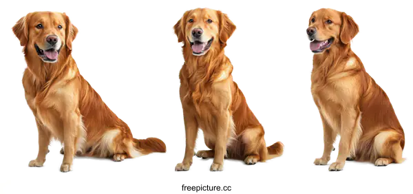 [Transparent Background PNG]Three Golden Retriever Portraits on White Background