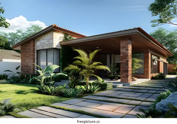 Modern house with beautiful landscaping