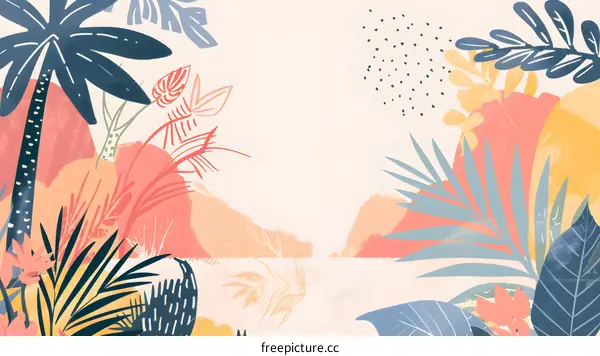 Tropical Leaves and Flowers Abstract Background Illustration