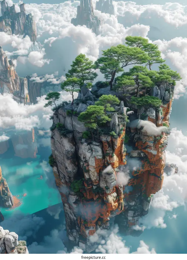 A Majestic Floating Island in a Surreal Sky