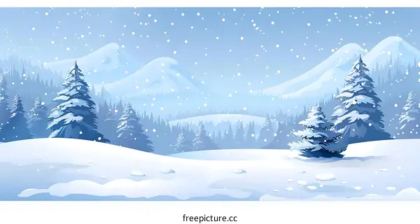 Snowy Winter Landscape Illustration With Fir Trees And Mountains