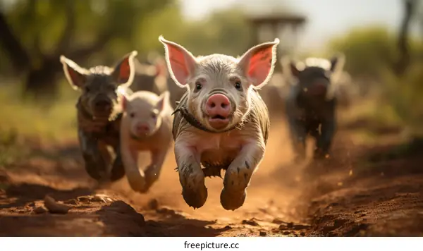 Joyful Little Pigs Frolic on the Farm