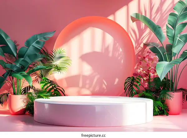 Pink and Green Leaves with Geometric Prism