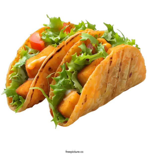 [Transparent Background PNG]three tacos with lettuce and tomatoes on a white background
