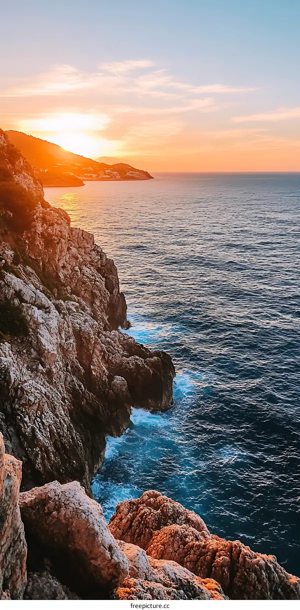 Golden Hour Sunset Over Ocean Cliffs