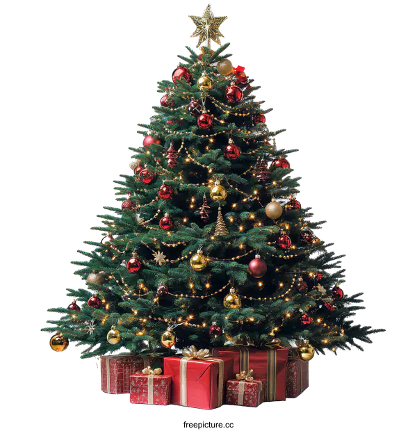 [Transparent Background PNG]Christmas Tree with Decorations and Gifts
