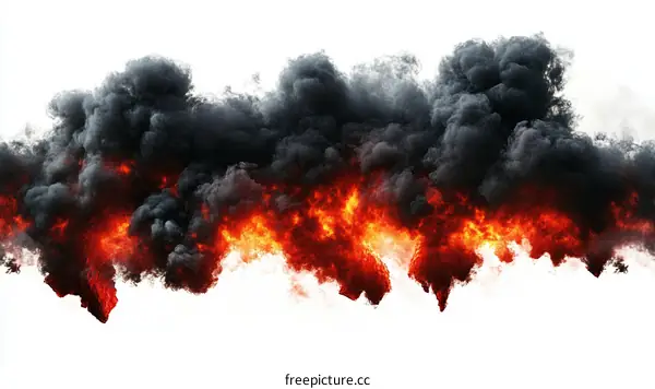 Fiery Smoke and Flames Against White Background