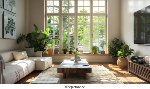 Modern Living Room with Indoor Plants and Minimalist Decor