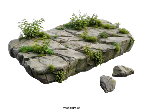 [Transparent Background PNG]Stone platform with wild grass and plants