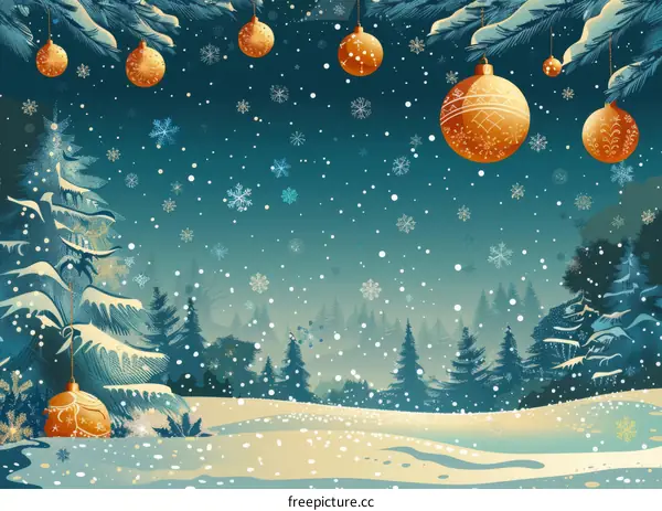 Christmas Trees Landscape Snow Covered Ornaments