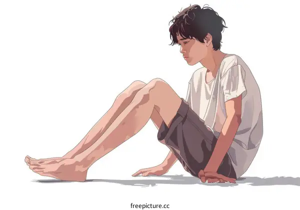An illustration of a boy sitting on the ground