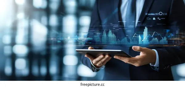 Businessman analyzing financial data on tablet