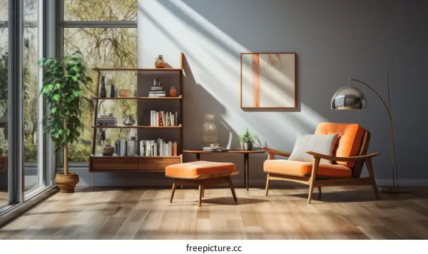 retro orange armchair in a bright room