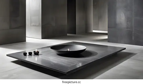 Minimalist Interior Design with a Black Bowl and Candles on a Stone Table