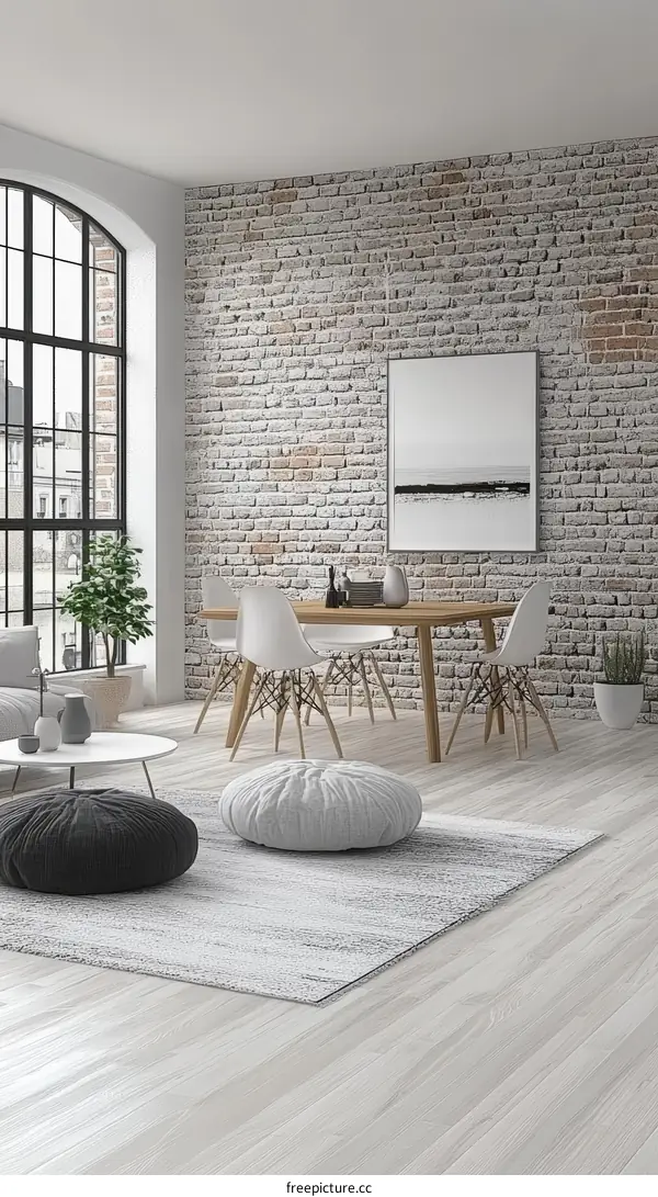 Modern Loft Interior Design with Brick Wall and Dining Area