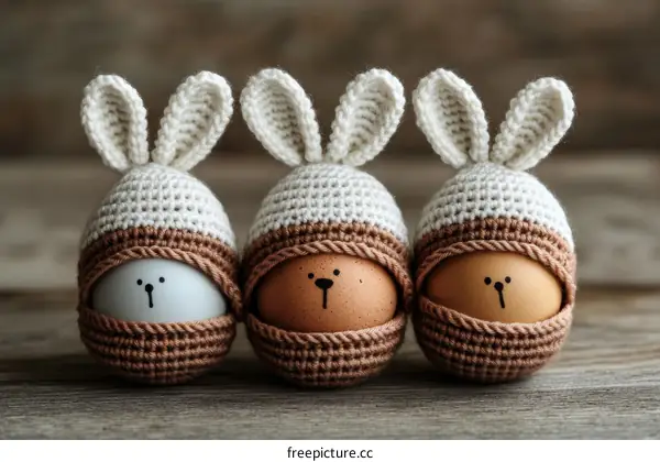 Easter Eggs with Crochet Bunny Hats