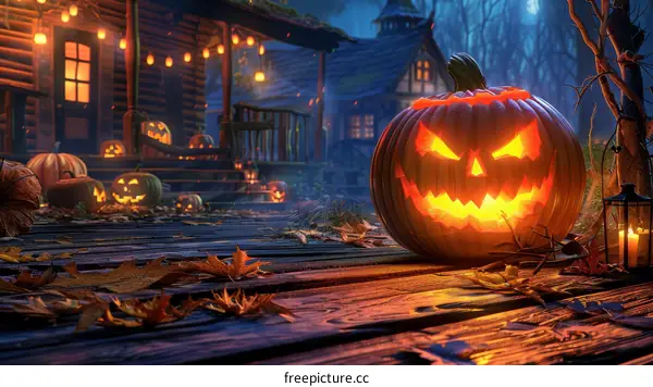 Spooky Halloween Pumpkin with Haunted House