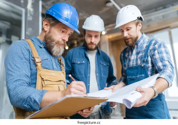 Construction Workers Reviewing Architectural Plans