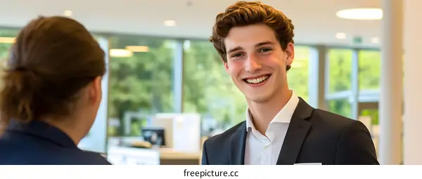 Smiling Businessman Looking At Female Colleague In Office Setting