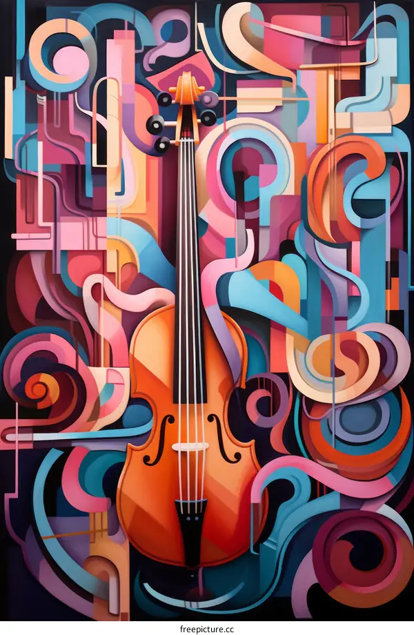 Colorful abstract painting of a violin