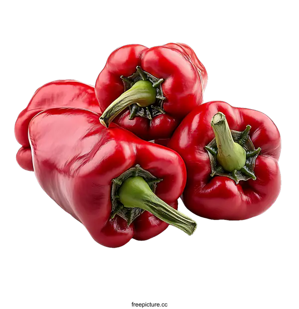 [Transparent Background PNG]Closeup of Three Fresh Red Bell Peppers